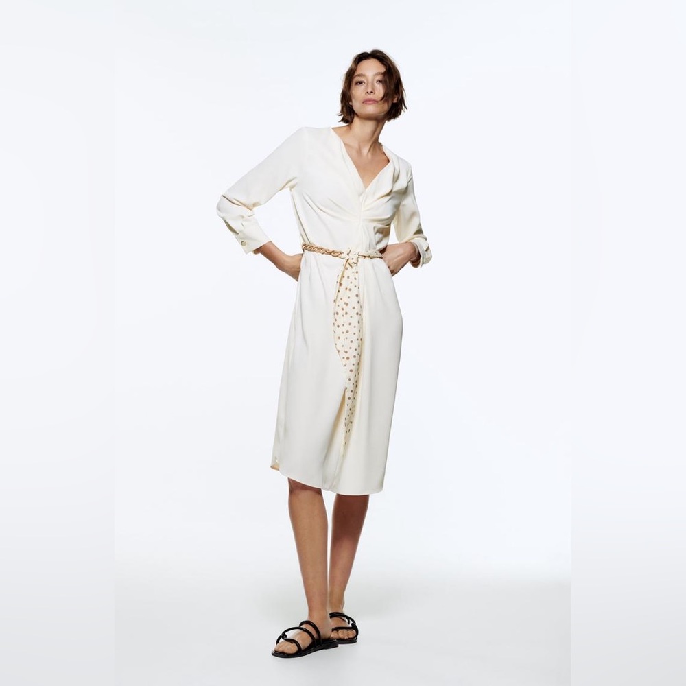Zara White Belted Oversized Midi Dress NWT